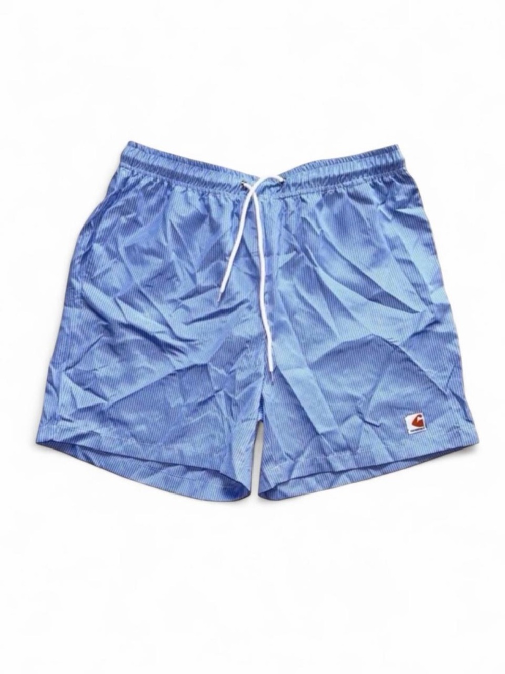 SHEIN Men's Blue & White Pinstripe Swim Shorts - Small